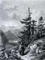 Gravure « l’artiste chemin du Righi » P. & K. GIRARDET